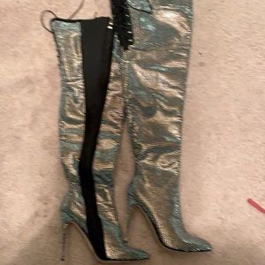 Multi colored shimmer thigh high boots